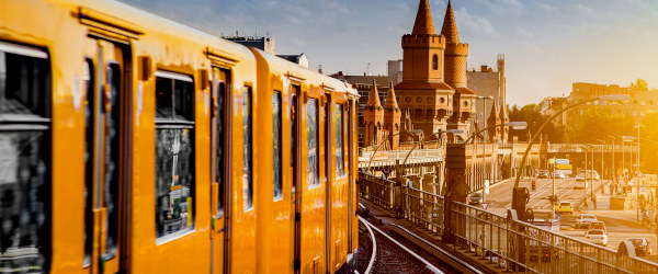 Berliner Bahn With Oberbaum Bridge At Sunset, Berlin Friedrichsh Berliner Bahn With Oberbaum Bridge At Sunset, Berlin Friedrichsh