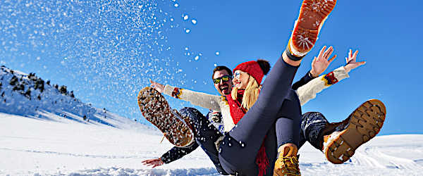 Romantic Winter Scene, Happy Young Couple Having Fun On Fresh Show On Winter Vacatio, Mountain Nature Landscape HIGH CLASS ESCORT COURCHEVEL