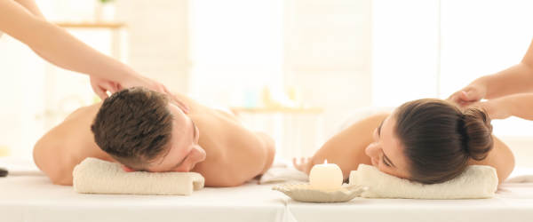 Happy Young Couple Having Massage In Spa Salon Wellnes Courchevel Escort