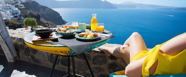 Woman Enjoying Breakfast On Terrace Escort Nice Lady