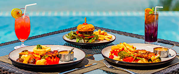 Luxurious Breakfast Or Dinner Food On Table With Beautiful Tropical Sea Escort Model Sardinia